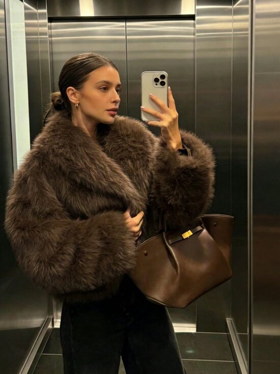 Jackets & Blazers - Brown Casual Women's Faux Fur Collar Short Jacket